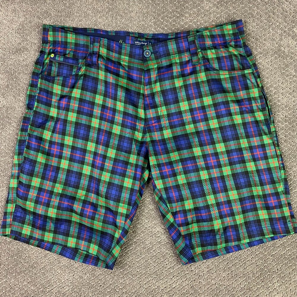 William Murray Shorts Men's 38 Straight Fit Golf Plaid Tartan Green Blue